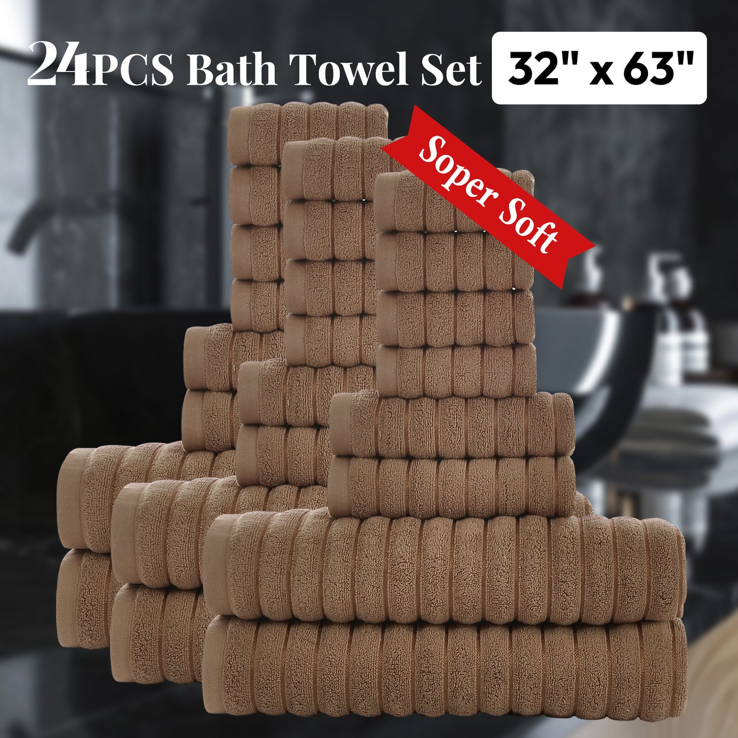 8 Pcs 16 Pcs 24 Pcs Oversized Jumbo Bath Towel Set 32X63 Extra Large Cotton Highly Absorbent Includes Luxury Bath Towels Hand Towels and Washcloths