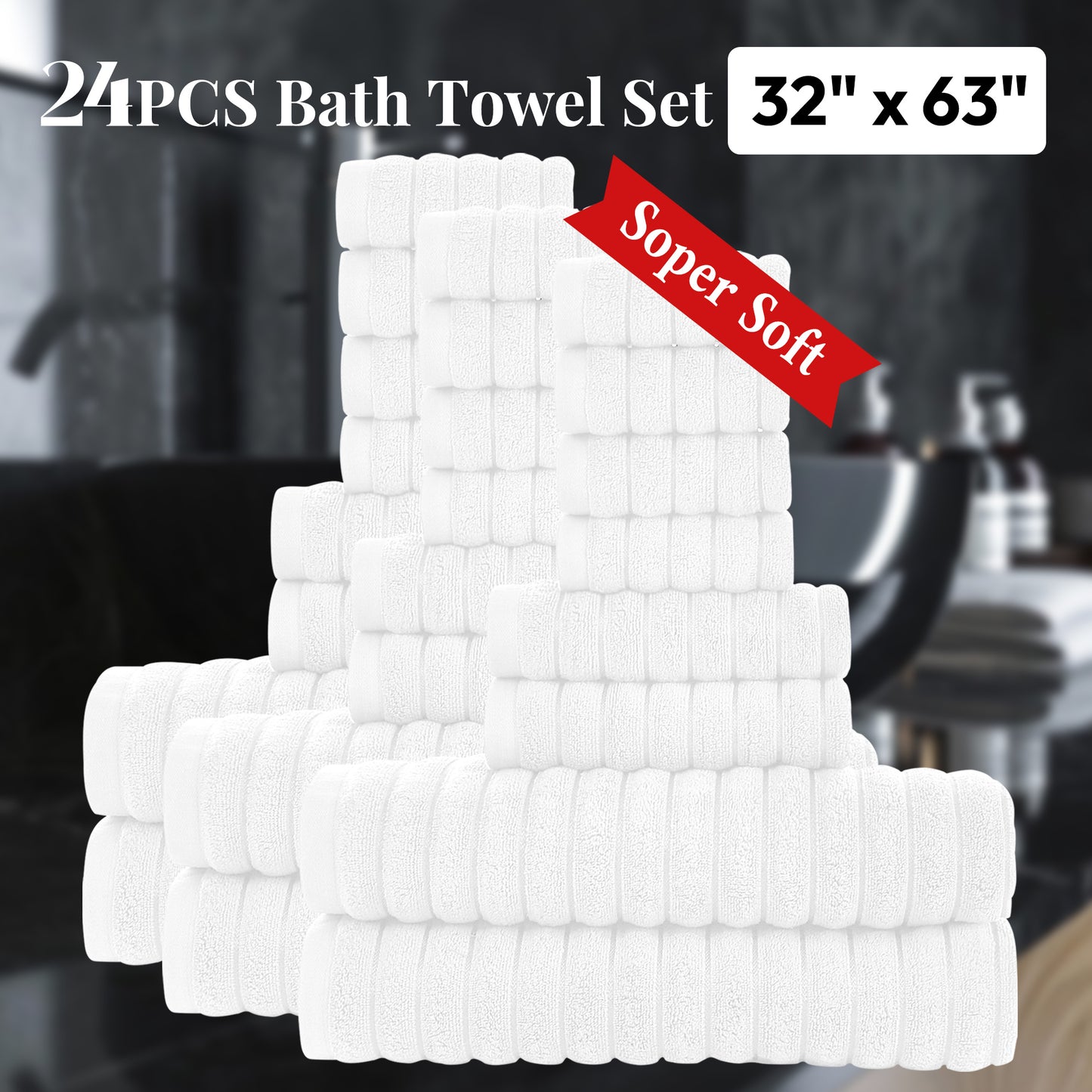 8 Pcs 16 Pcs 24 Pcs Oversized Jumbo Bath Towel Set 32X63 Extra Large Cotton Highly Absorbent Includes Luxury Bath Towels Hand Towels and Washcloths