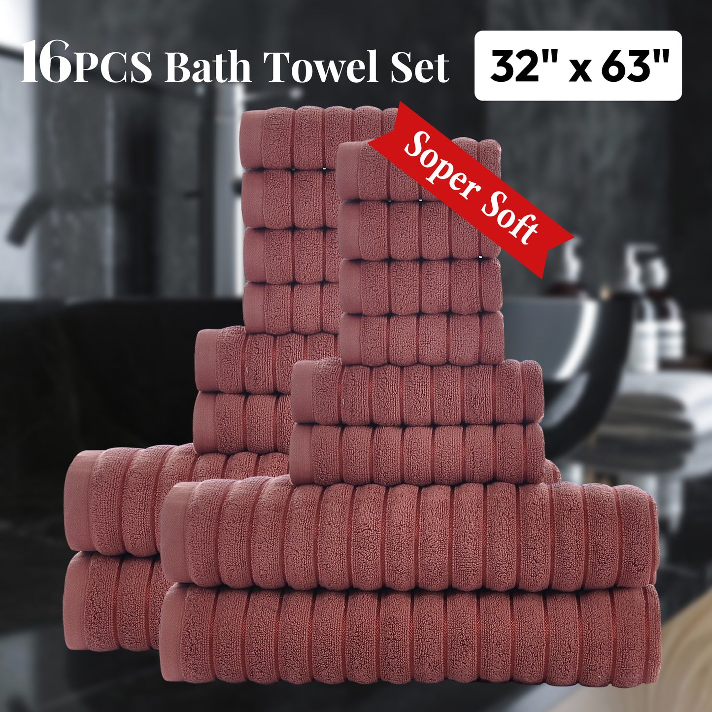 8 Pcs 16 Pcs 24 Pcs Oversized Jumbo Bath Towel Set 32X63 Extra Large Cotton Highly Absorbent Includes Luxury Bath Towels Hand Towels and Washcloths
