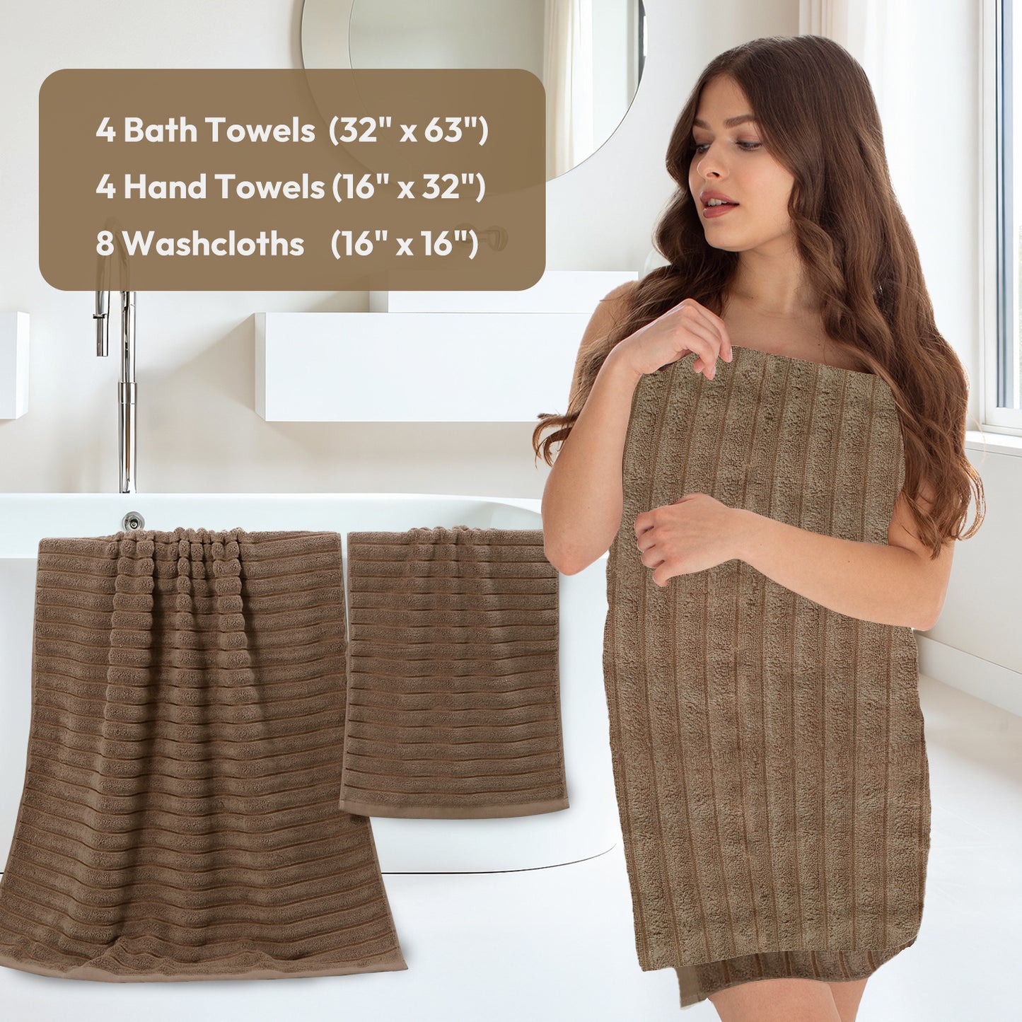 8 Pcs 16 Pcs 24 Pcs Oversized Jumbo Bath Towel Set 32X63 Extra Large Cotton Highly Absorbent Includes Luxury Bath Towels Hand Towels and Washcloths