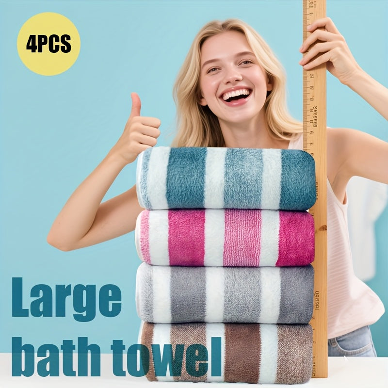 4 Piece Striped Microfiber Bath Towels Super Soft Quick Drying Absorbent Light Beige Great for Home and Family Bathrooms 27.56 X 55.12 Multicolor Pack
