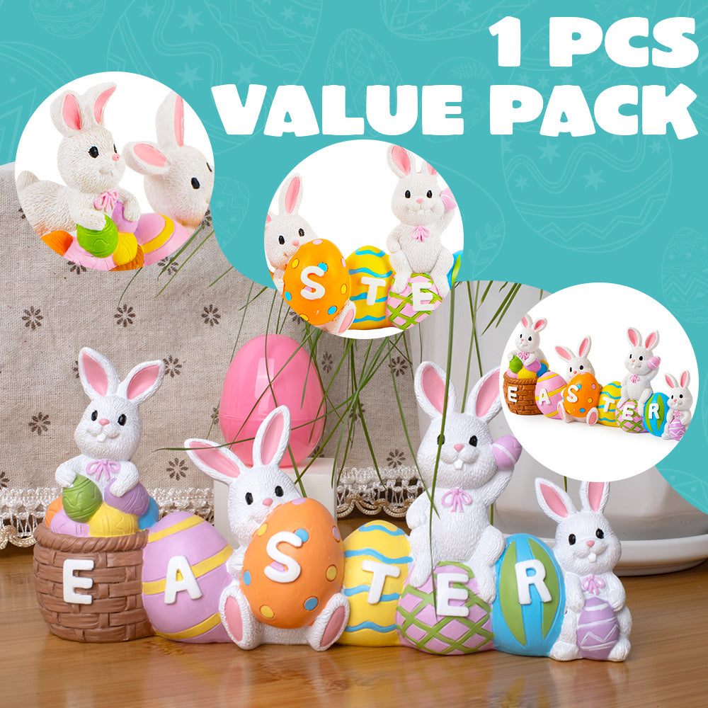 JOYIN Easter Bunny Eggs Featuring The Word Easter As a Resin Centerpiece Decoration, Including 4 Rabbit And Egg Figurines for Home And Office Decor