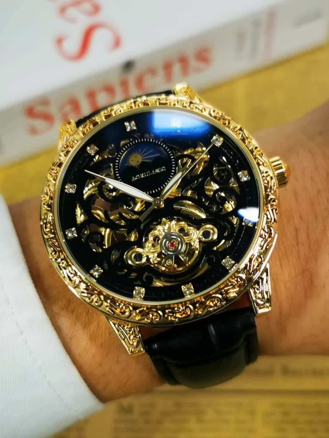 AOKULASIC Luxury Mechanical Watch Stainless Steel With Luminous Pointer