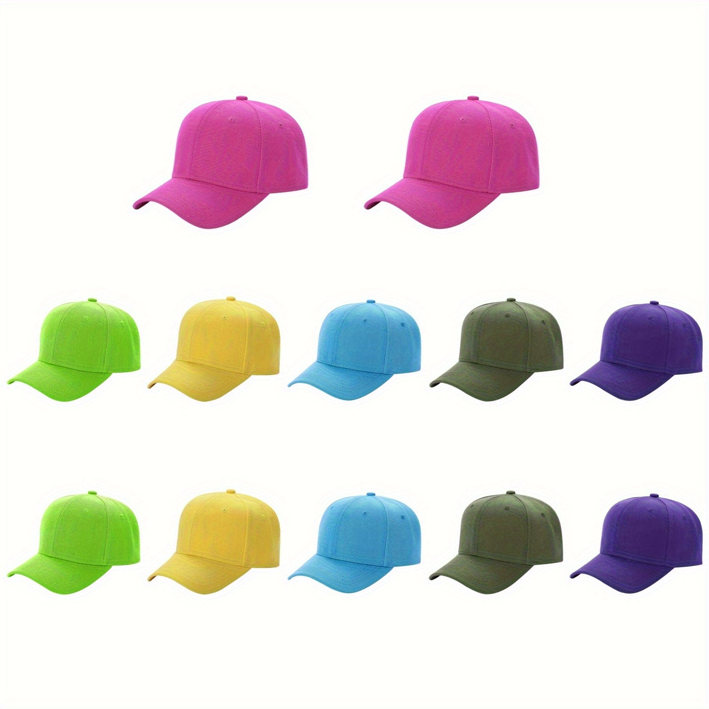 12 Pack Bulk Multicolor Adjustable Blank Baseball Caps