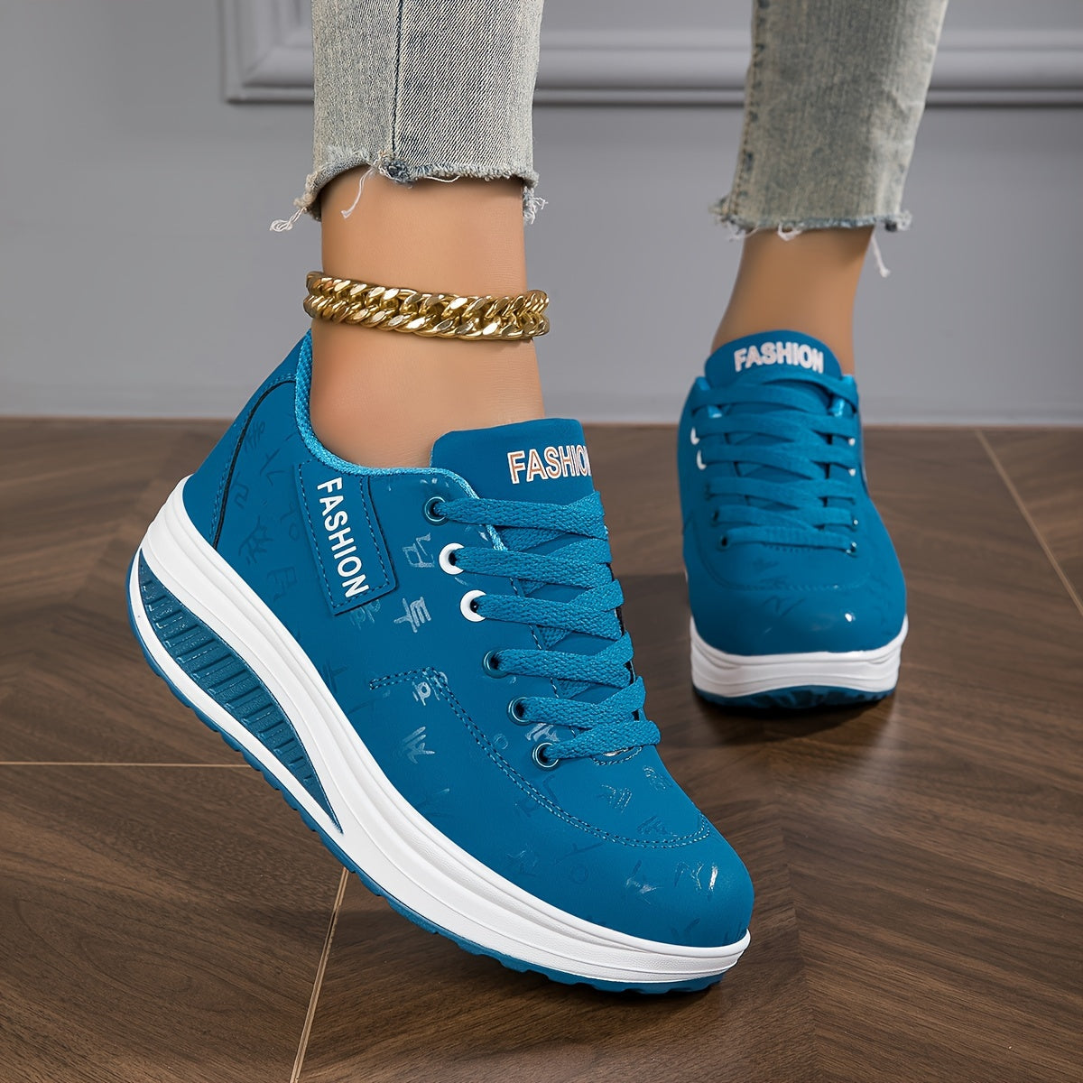 Women's Trendy Wedge Sneakers Comfortable Lace Up Height Increasing Sports Shoes All Match Outdoor Walking Shoes
