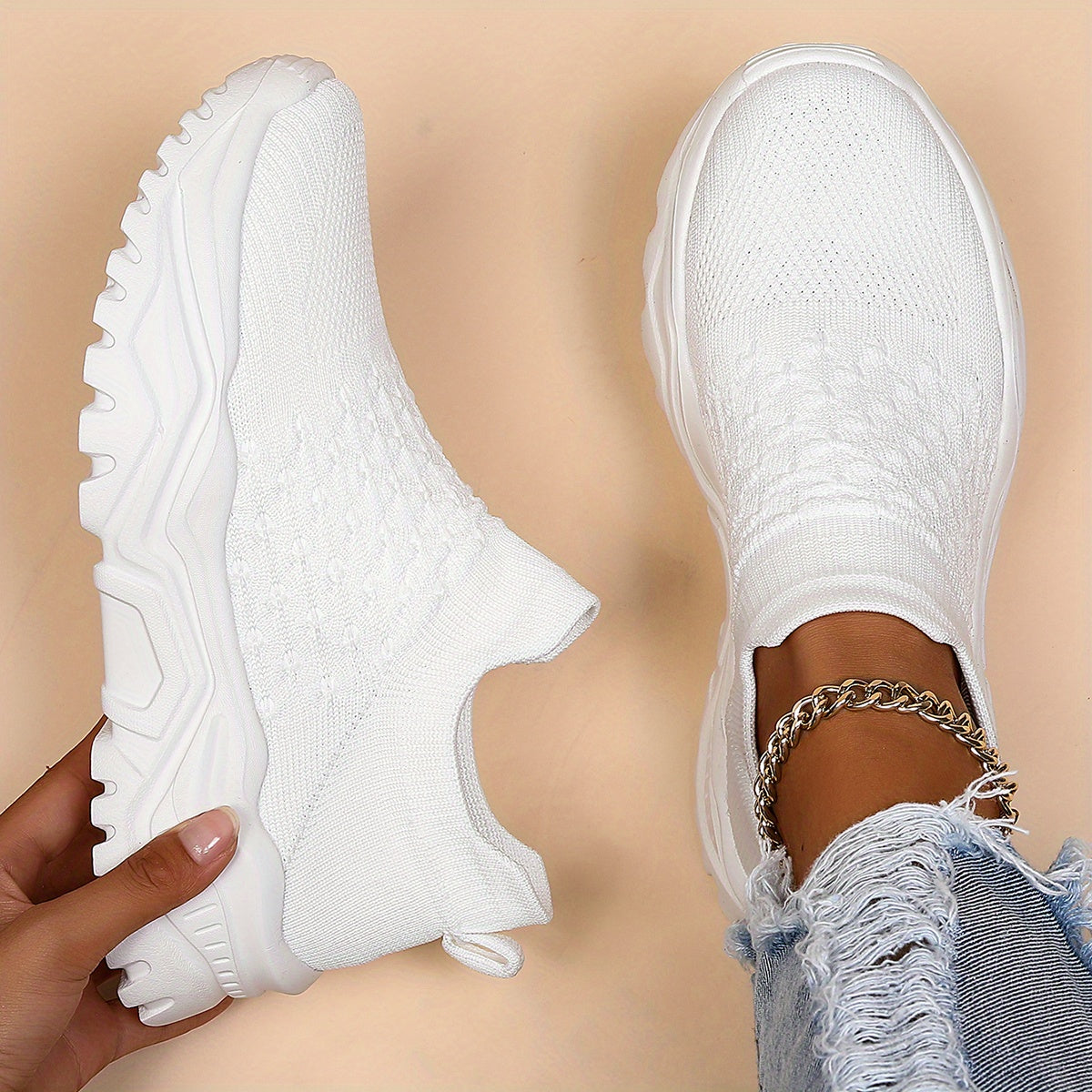 Breathable Lightweight Women's Slip-On Sneakers Casual Low Top Running Shoes with EVA Sole