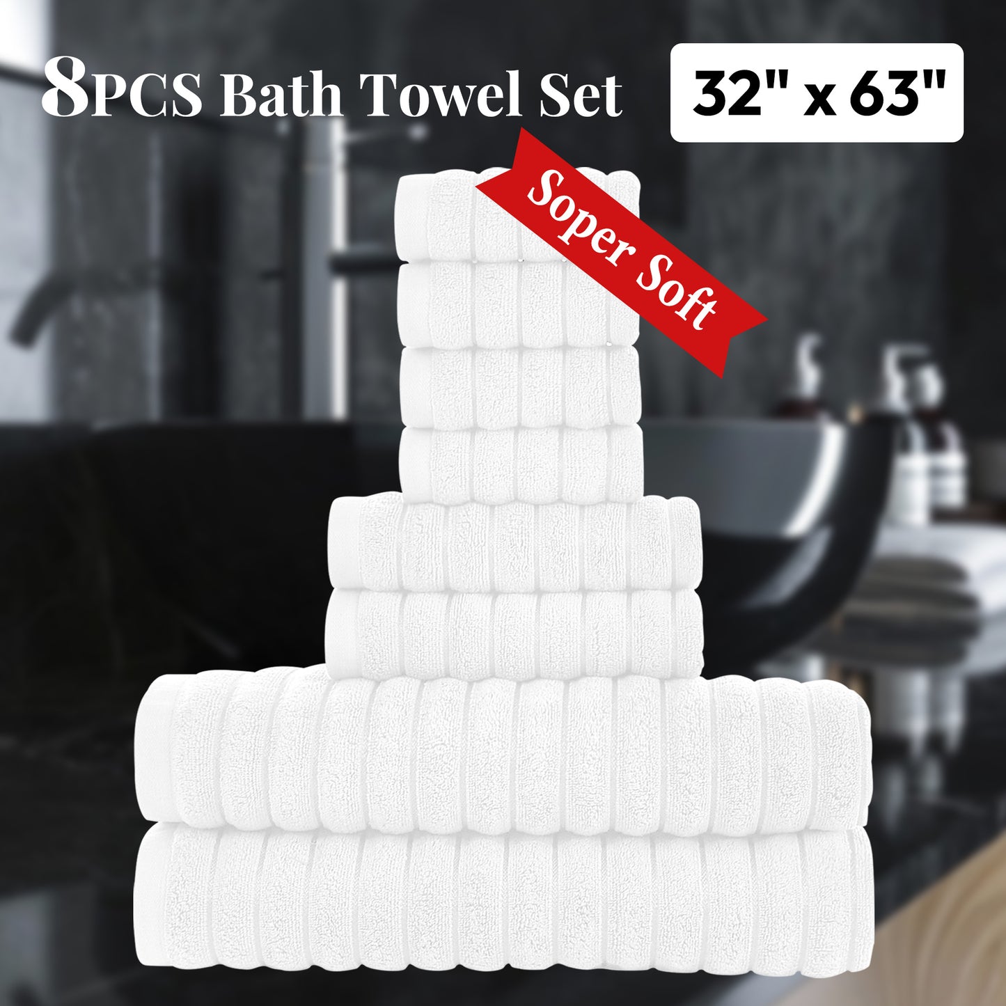 8 Pcs 16 Pcs 24 Pcs Oversized Jumbo Bath Towel Set 32X63 Extra Large Cotton Highly Absorbent Includes Luxury Bath Towels Hand Towels and Washcloths