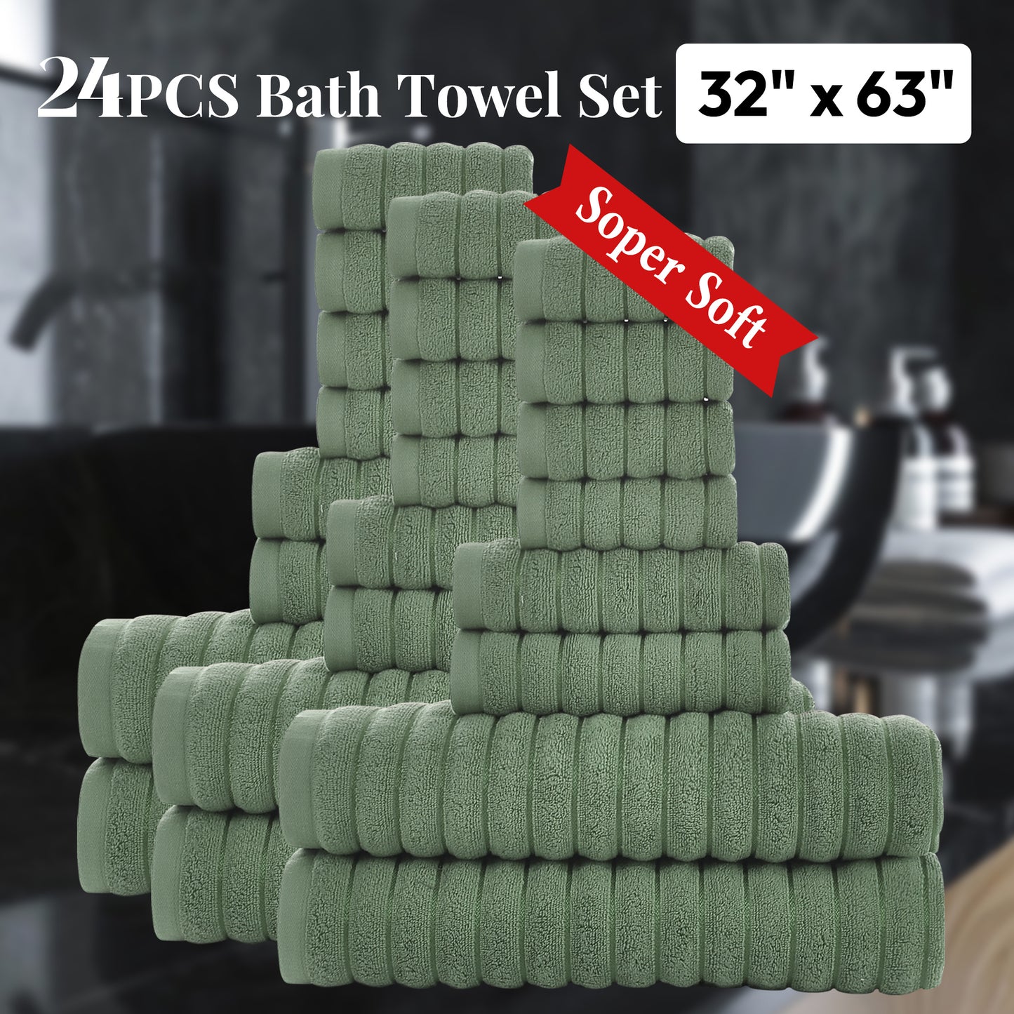 8 Pcs 16 Pcs 24 Pcs Oversized Jumbo Bath Towel Set 32X63 Extra Large Cotton Highly Absorbent Includes Luxury Bath Towels Hand Towels and Washcloths