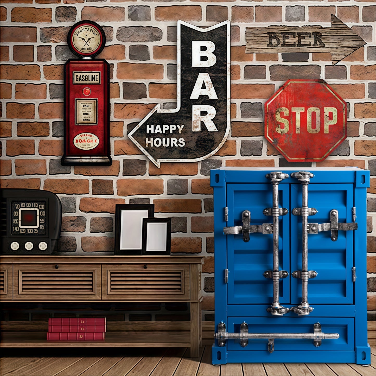 1 Piece Industrial Storage Cabinet with Lock Retro Side Table 1 or 2 Door Bedside Table for Bedroom Living Room