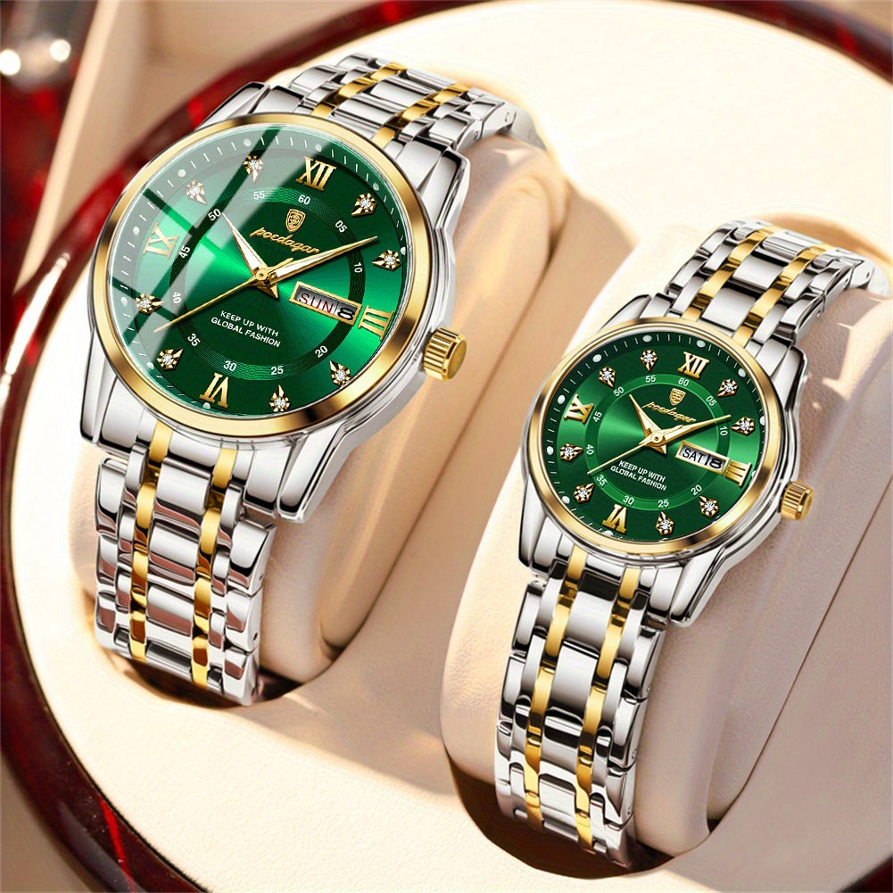 POEDAGAR Couple Watches Night Light Fashionable Timepiece Gift for Couples