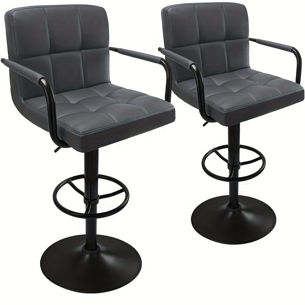 Bar Stools Set of 2 PU Leather Modern Swivel Bar Stools with Arms Adjustable Height Barstools for Kitchen Island White and Black Base