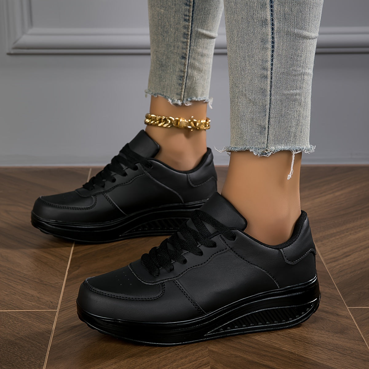 Women's Trendy Wedge Sneakers Comfortable Lace Up Height Increasing Sports Shoes All Match Outdoor Walking Shoes