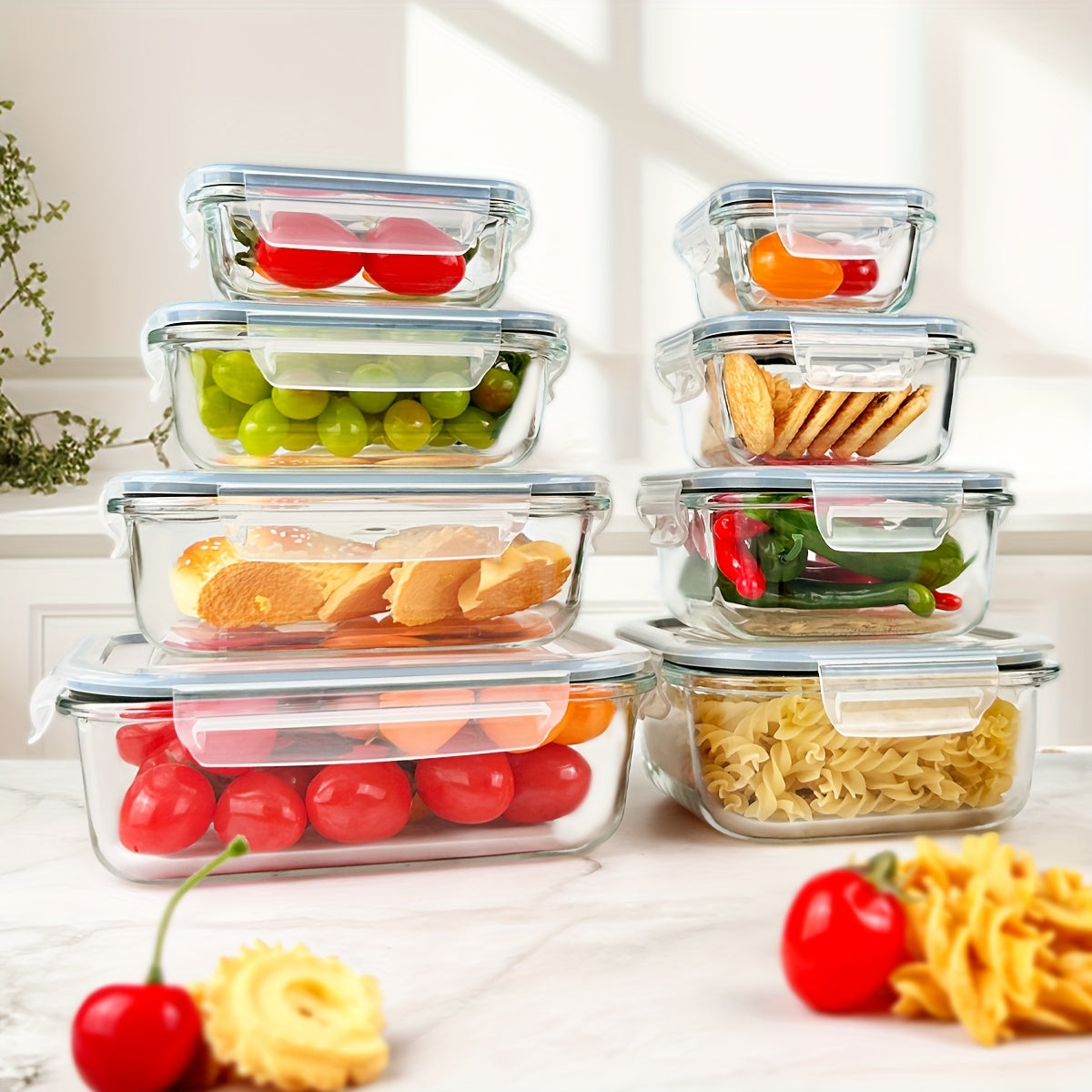 16pcs Sealed Glass Food Storage Containers, Lunch Boxes, Microwave Ovens, Ovens - Perfect For Salads, Fruits, Vegetables, And Sandwiches, Lunch Boxes | Sealed Storage | Durable Glass, Food Storage Containers (8 Lids+8 Contain