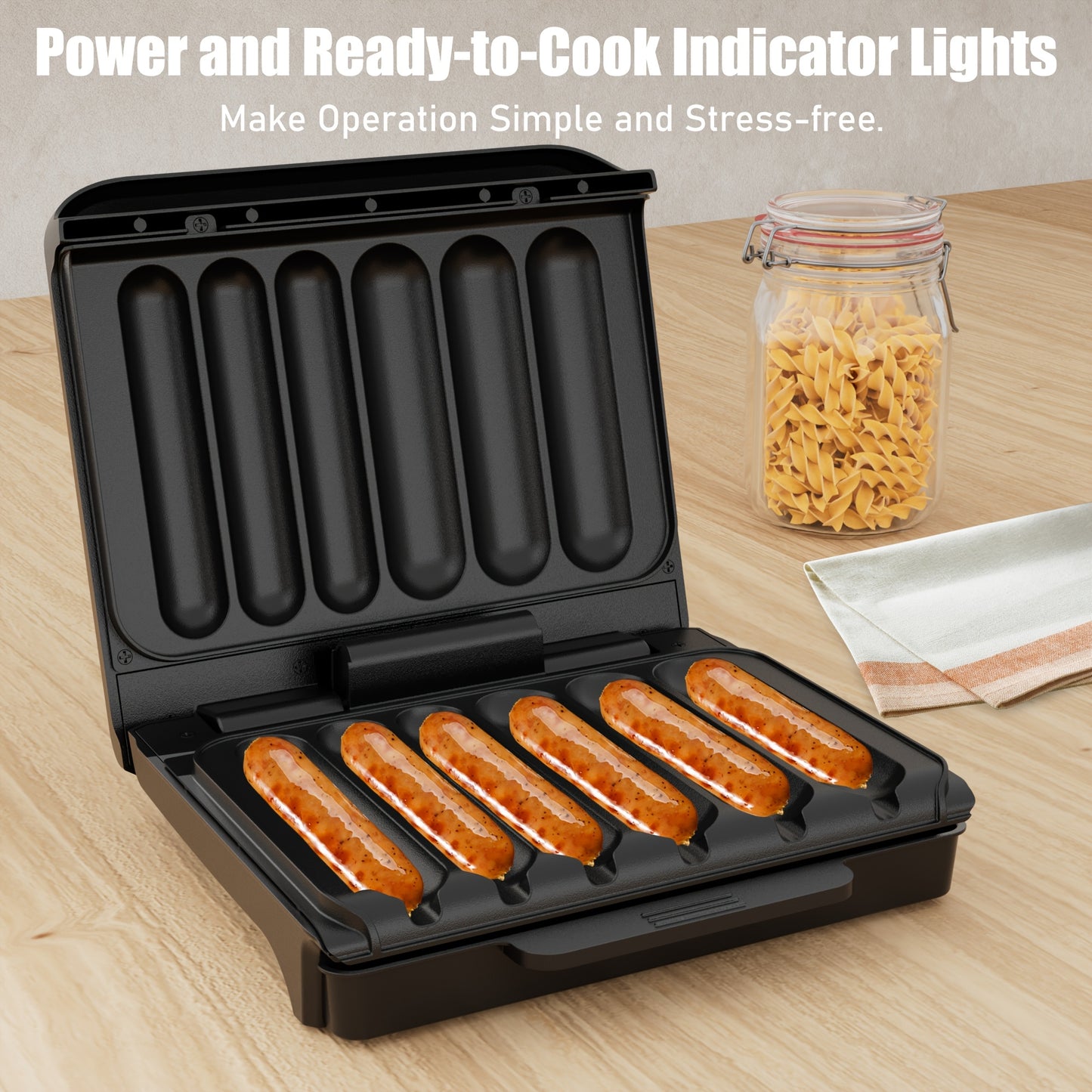 Electric Hot Dog Machine And Sausage Grill With Oil Drip Tray And Cord Storage Ideal For Veggie Sausages BBQ Or Hot Dogs Nonstick Plate For Easy Clean