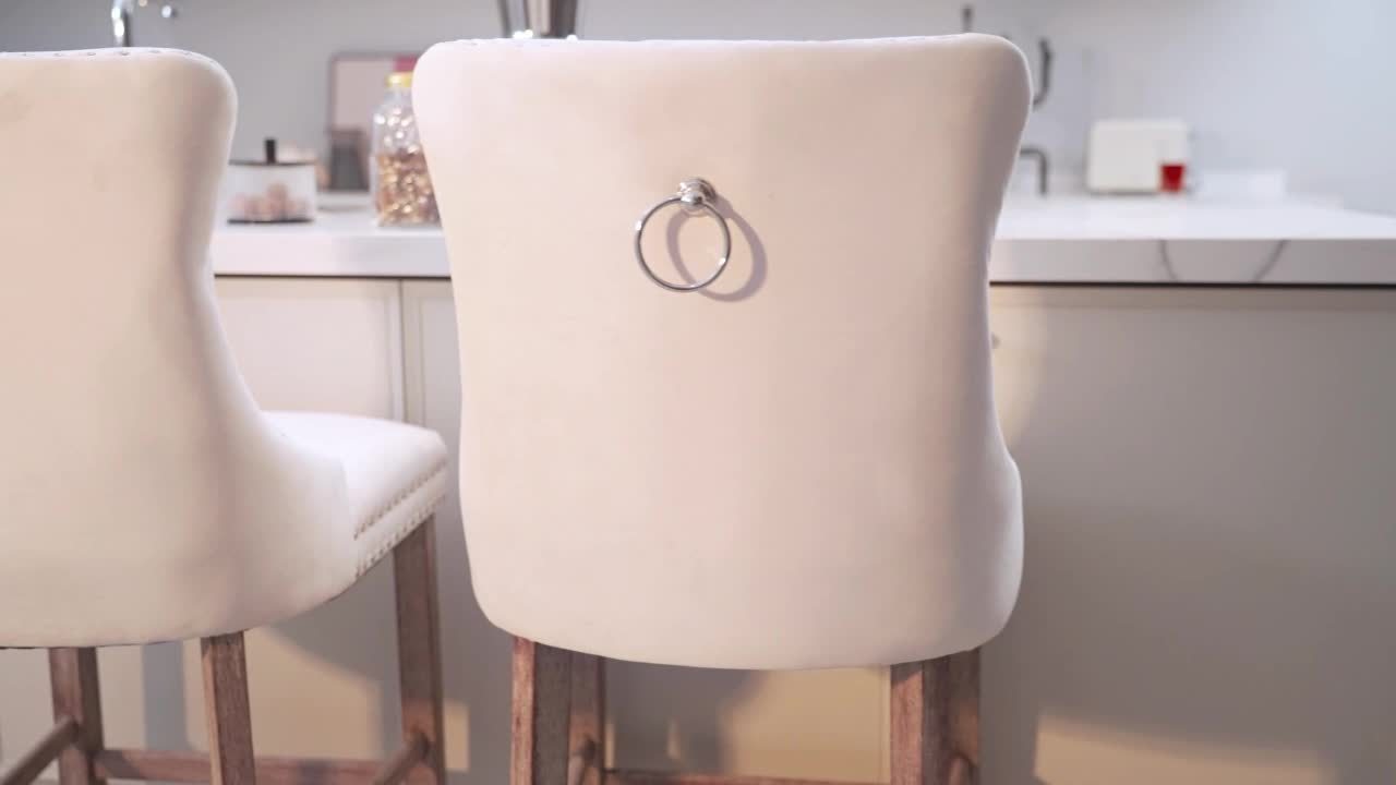 Nrizc Velvet Padded Bar Stools With Button Nailhead