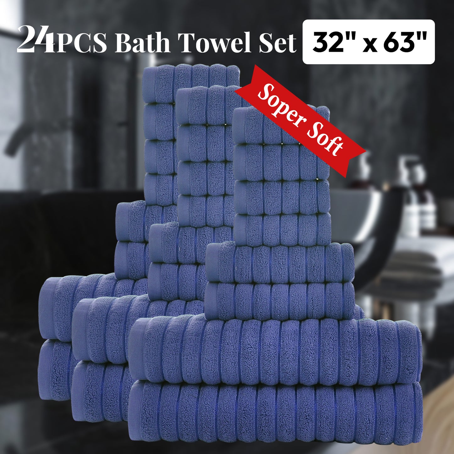 8 Pcs 16 Pcs 24 Pcs Oversized Jumbo Bath Towel Set 32X63 Extra Large Cotton Highly Absorbent Includes Luxury Bath Towels Hand Towels and Washcloths