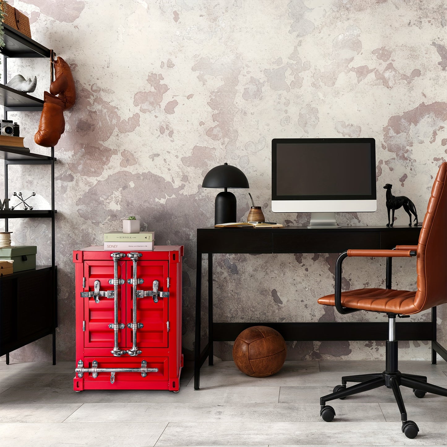 1 Piece Industrial Storage Cabinet with Lock Retro Side Table 1 or 2 Door Bedside Table for Bedroom Living Room