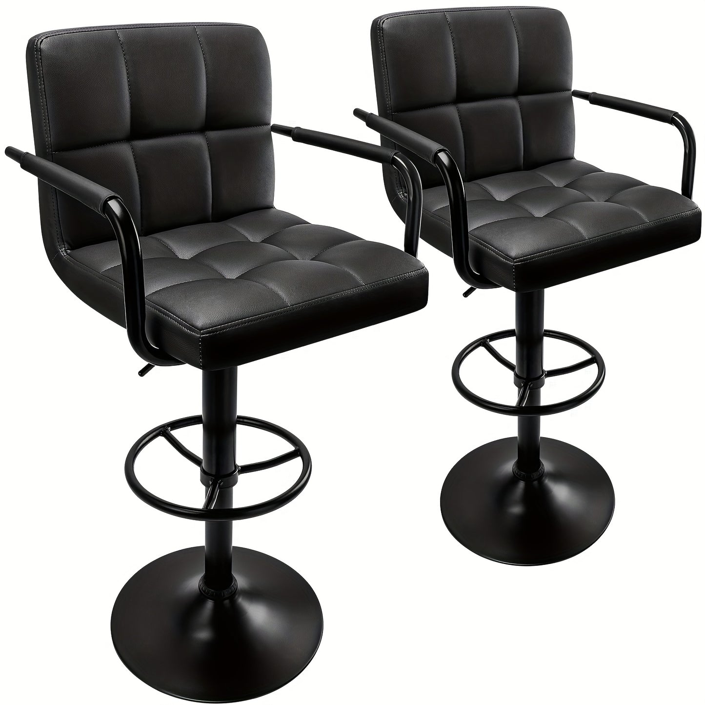 Bar Stools Set of 2 PU Leather Modern Swivel Bar Stools with Arms Adjustable Height Barstools for Kitchen Island White and Black Base