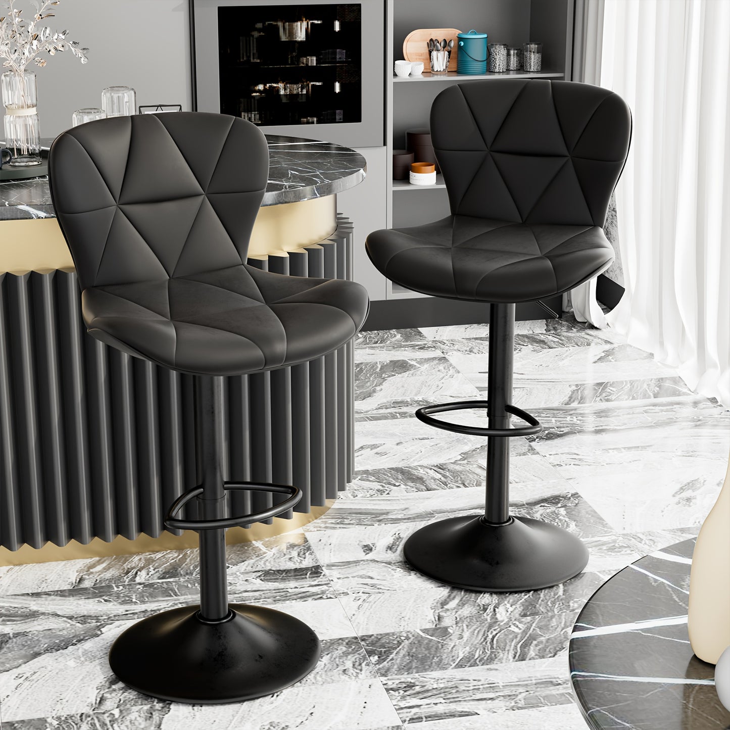 FIJINHOM Adjustable Faux Leather Swivel Bar Stool Cushion