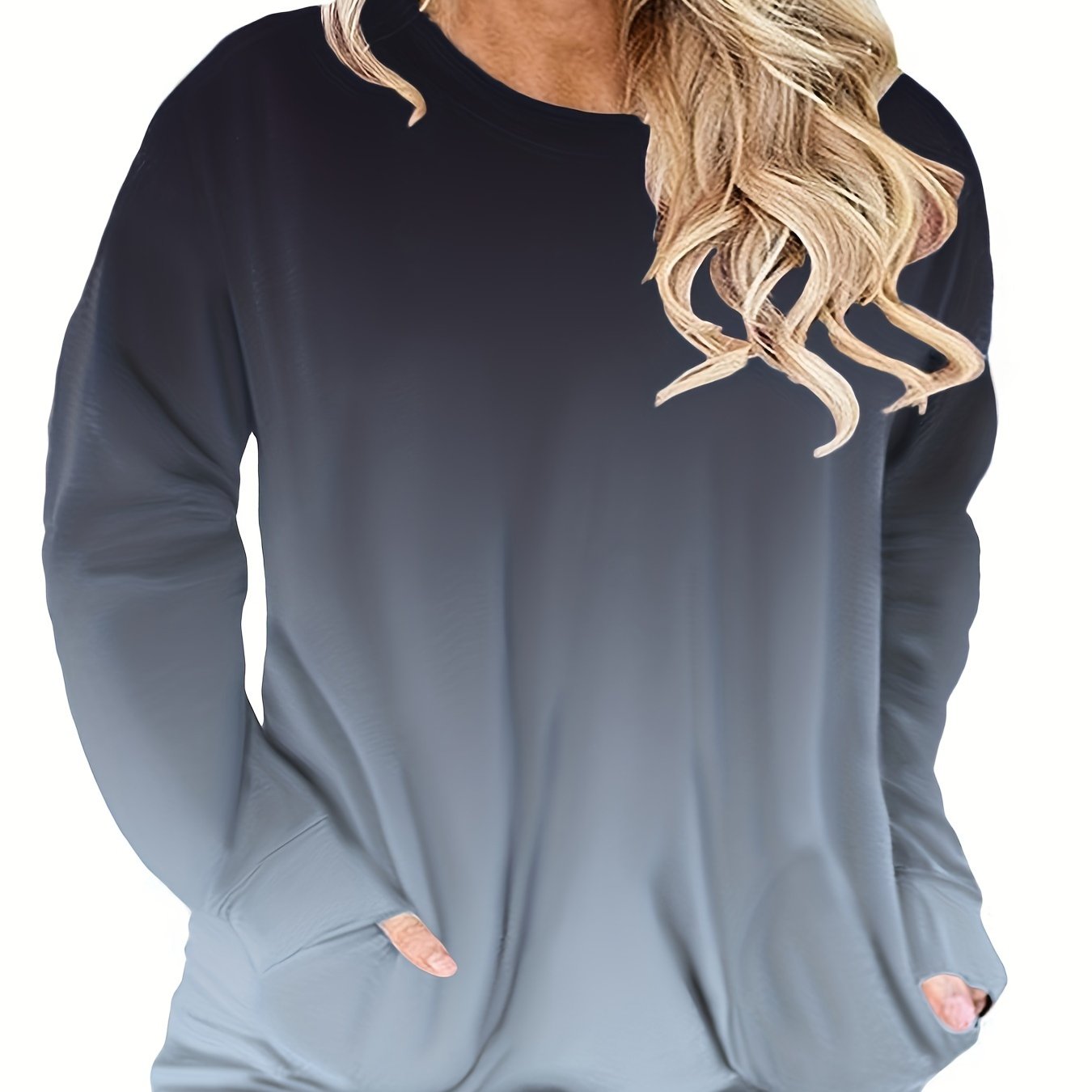 Long Sleeve Plus-Size Tops For Women Crew Neck Tunics