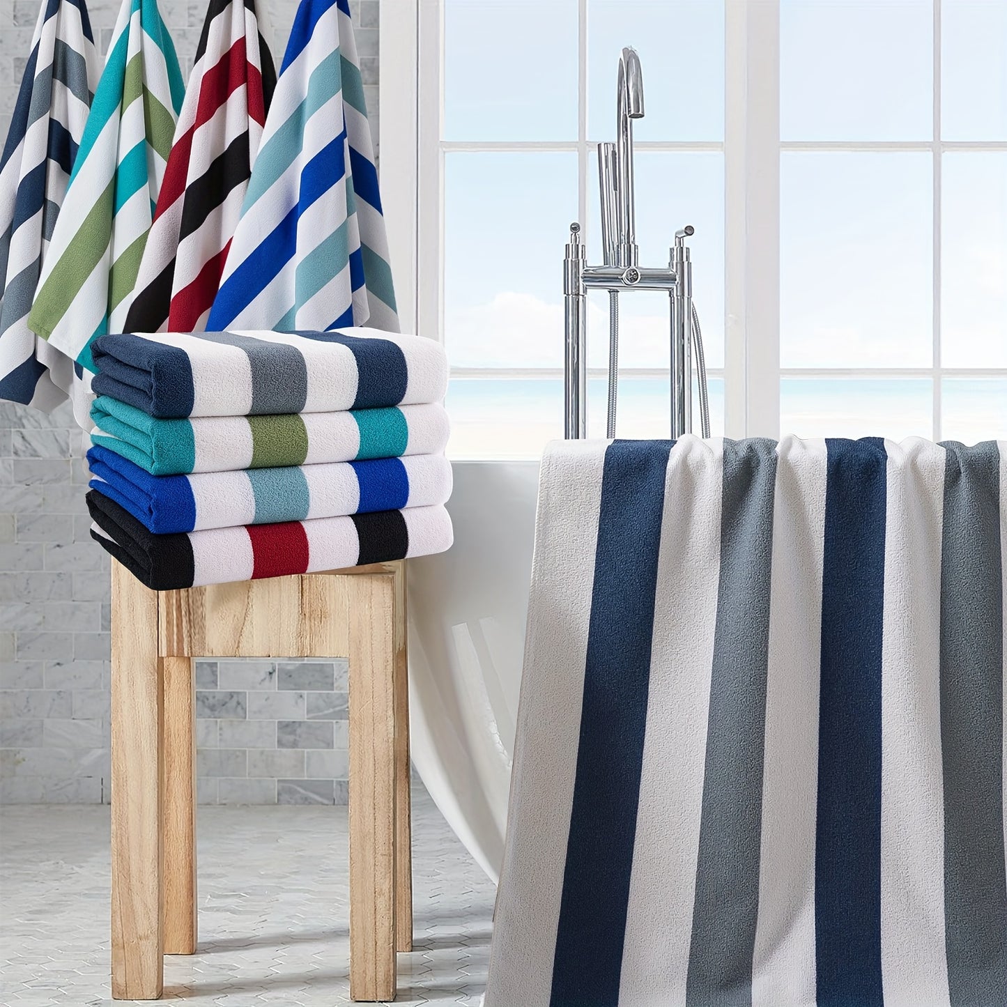 4 Piece Sand Free Stripe Beach Towel Set Quick Dry Pool Towel Swimming Bath Towel Ultra Soft Highly Absorbent Lightweight Towel For Adults Men Women Multi Purpose Towel Blanket For Bathroom Yoga Sports Travel Camping