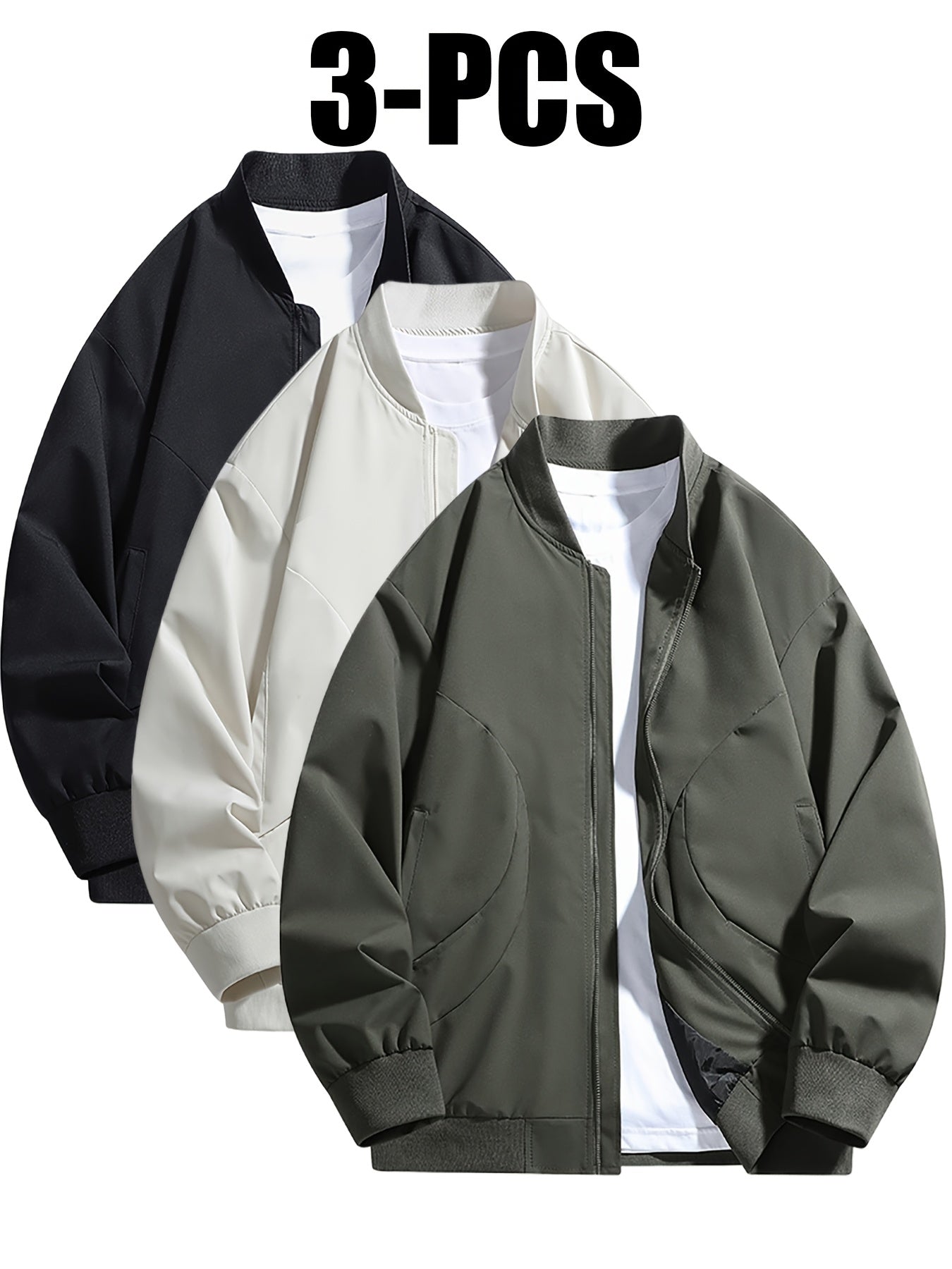 3pcs Set of Men's Jackets New Spring and Autumn Thin Collar Jacket for Youth Versatile Outerwear for Young People