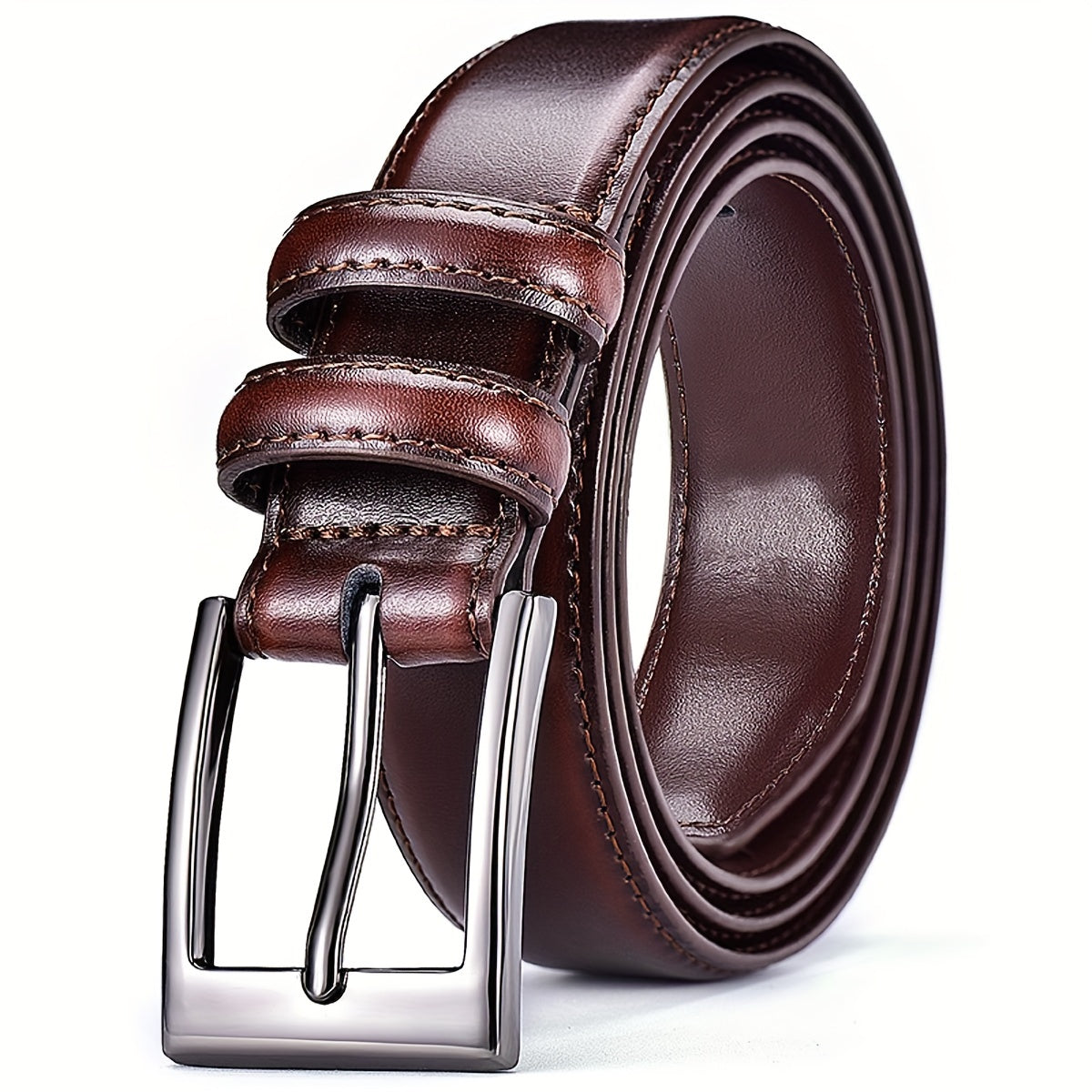 Five Piece Men's Genuine Leather Belt With 7 Sizes Classic Casual Belt With Single Out Fork Buckle Suitable For Jeans Pants Work And Business Occasions Gift For Dad And Husband