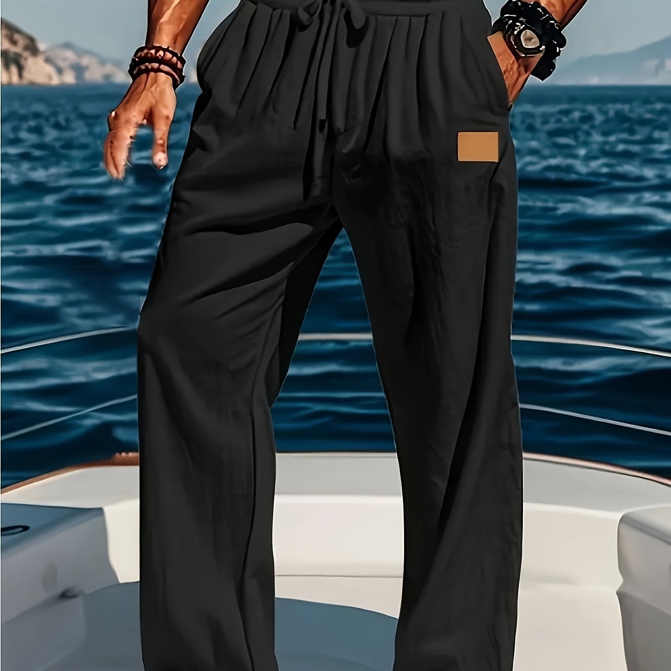 Men's Lightweight Cotton Beach Pants Quick Dry Loose Fit Casual Trousers with Adjustable Zipper Waistband Side Pockets Breathable Straight Leg Pants for Swimming Travel Everyday Summer Wear Machine Washable
