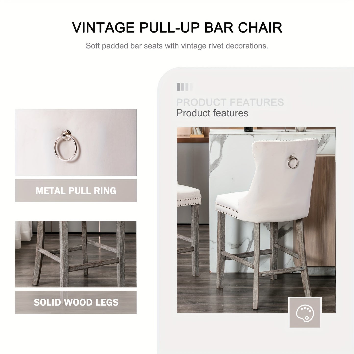 Nrizc Velvet Padded Bar Stools With Button Nailhead