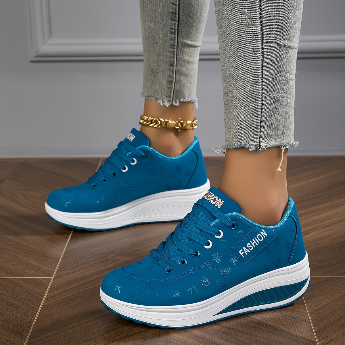 Women's Trendy Wedge Sneakers Comfortable Lace Up Height Increasing Sports Shoes All Match Outdoor Walking Shoes