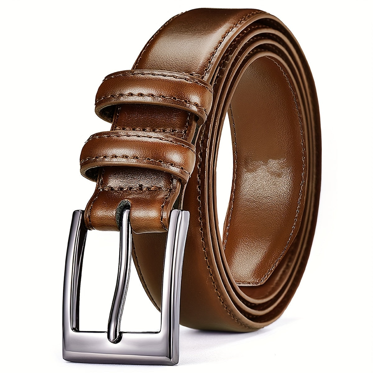 Five Piece Men's Genuine Leather Belt With 7 Sizes Classic Casual Belt With Single Out Fork Buckle Suitable For Jeans Pants Work And Business Occasions Gift For Dad And Husband