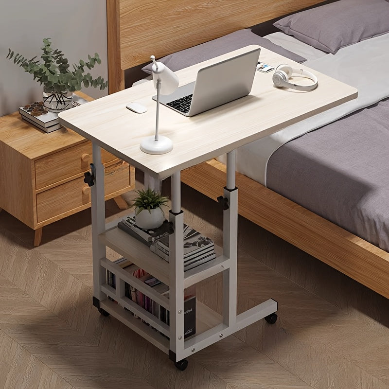 Height Adjustable Mobile Laptop Desk With Dual Shelves Office Table
