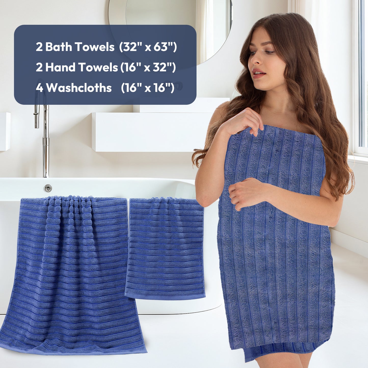8 Pcs 16 Pcs 24 Pcs Oversized Jumbo Bath Towel Set 32X63 Extra Large Cotton Highly Absorbent Includes Luxury Bath Towels Hand Towels and Washcloths