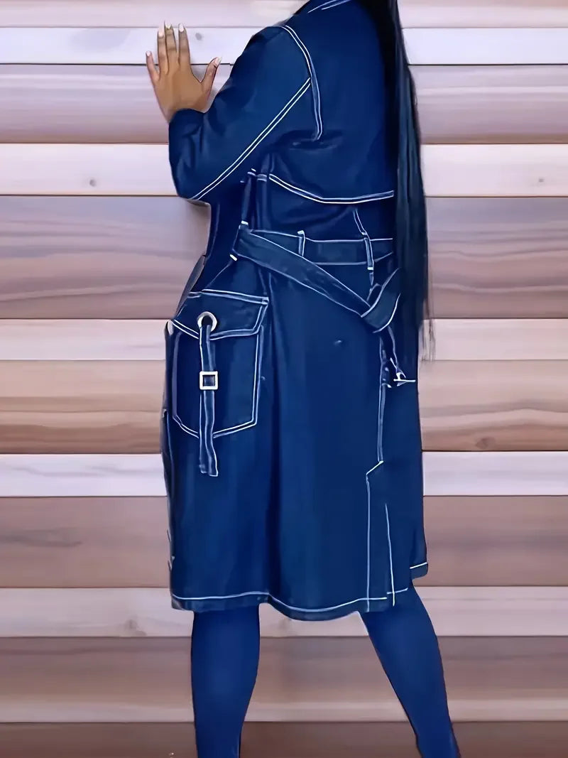 Deals to Love Denim Trench Coat Belted Long Outerwear Women