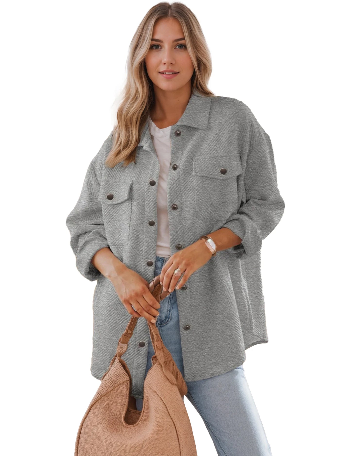 Women's Flannel Jacket Coat With Pockets Button Collar