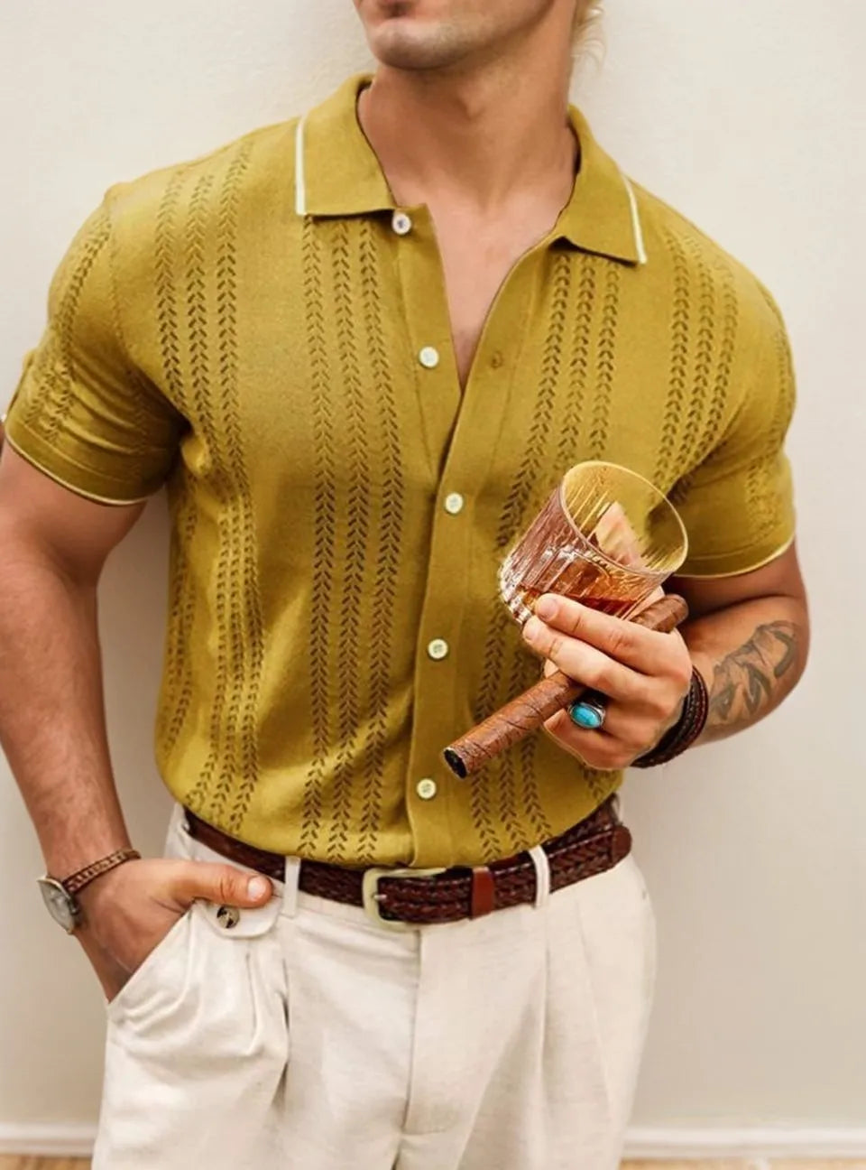 Men's Hollow Out Casual Button Up Knit Sweater Lightweight Breathable Stylish Design for Various Occasions