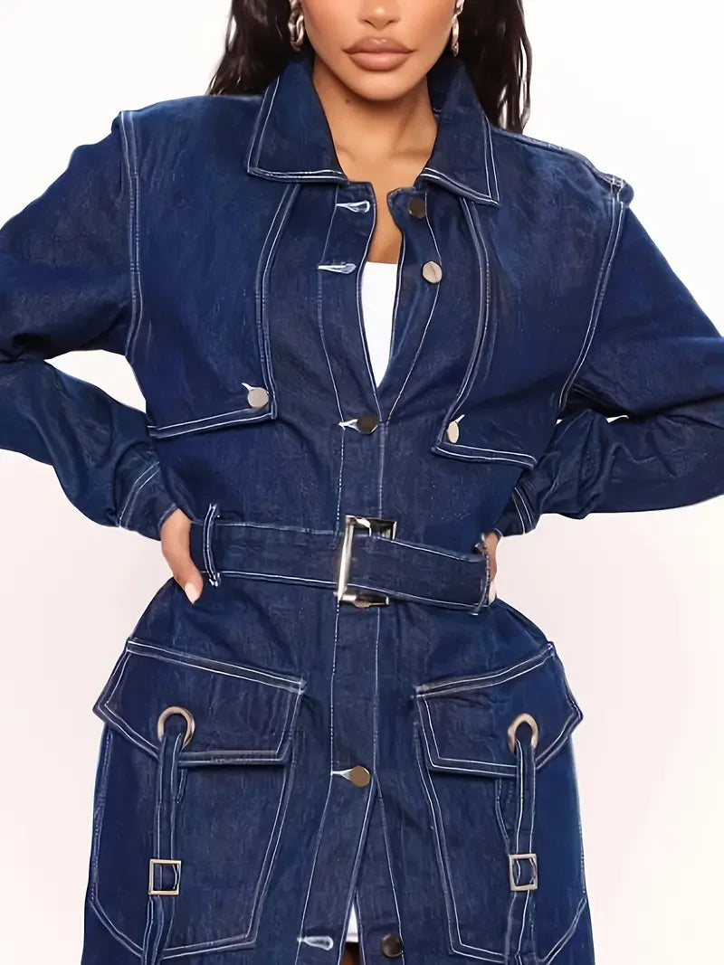 Deals to Love Denim Trench Coat Belted Long Outerwear Women