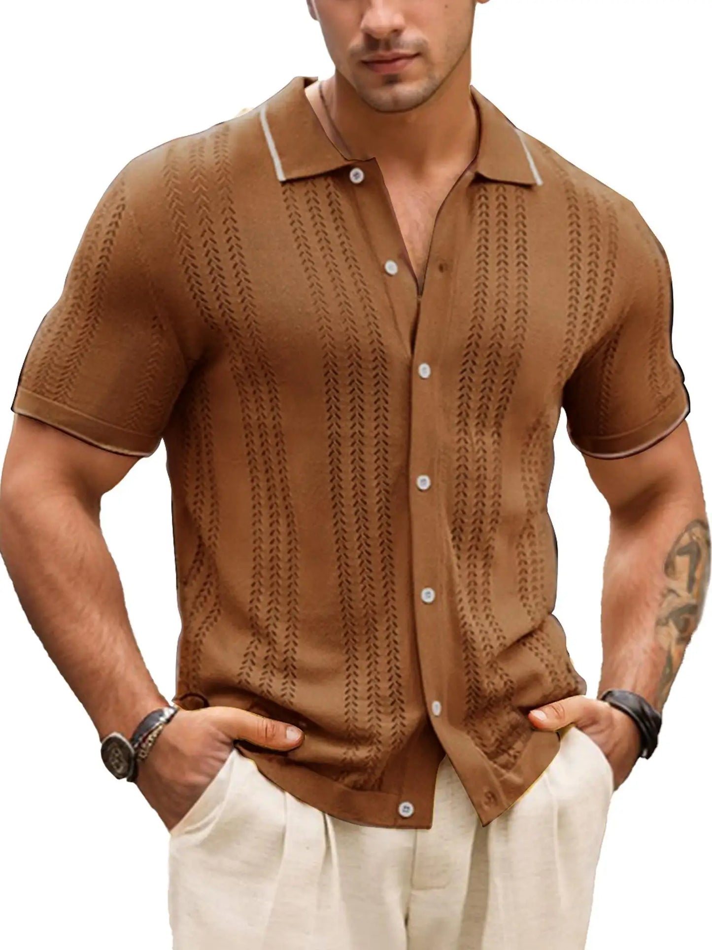 Men's Hollow Out Casual Button Up Knit Sweater Lightweight Breathable Stylish Design for Various Occasions