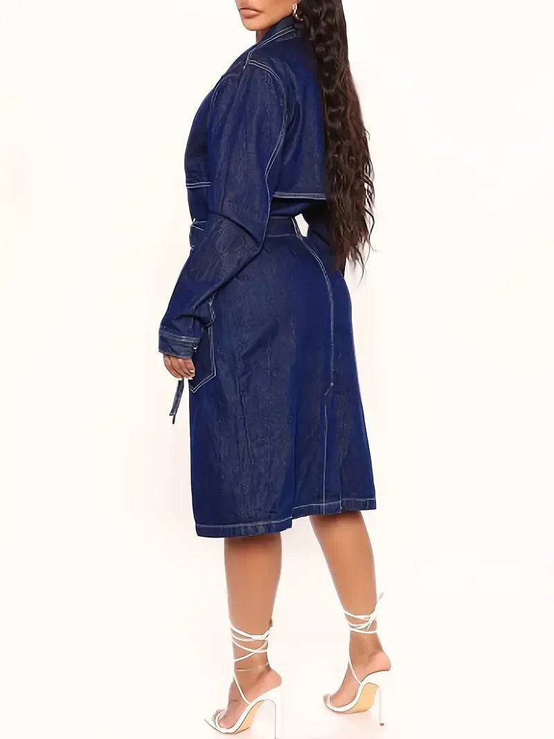 Deals to Love Denim Trench Coat Belted Long Outerwear Women