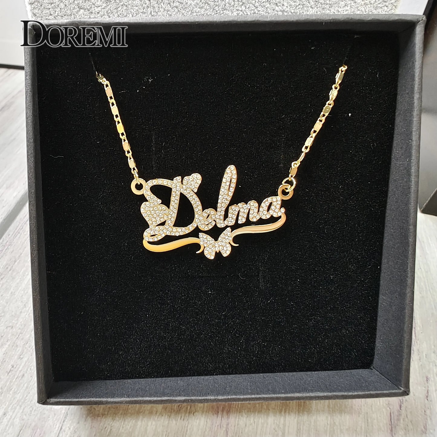 DOREMI Butterfly Pendant Letters Necklace for Women Custom Jewelry
