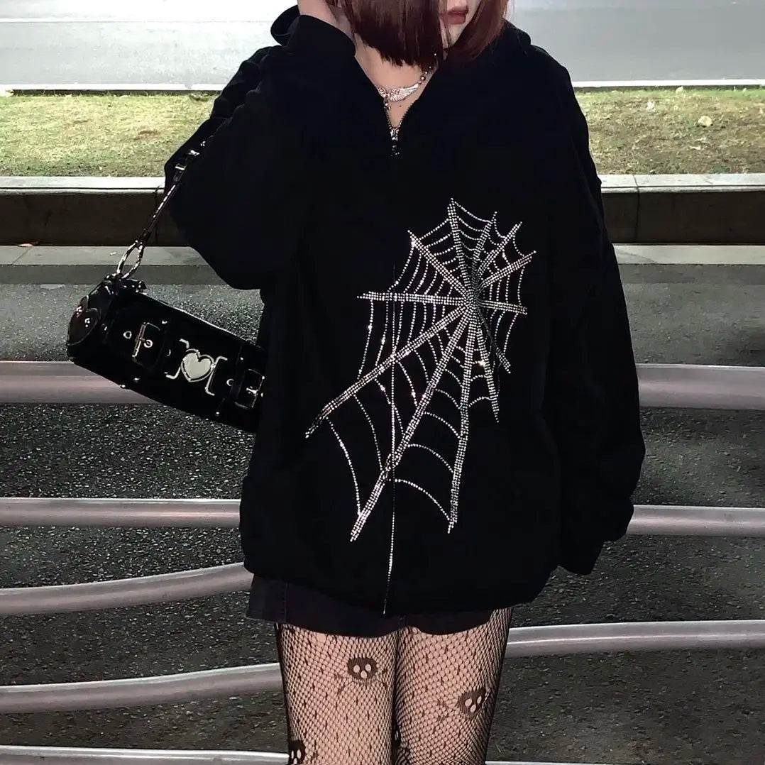 Deals To Love Grunge Butterfly Print Oversize Zip Up Hoodie
