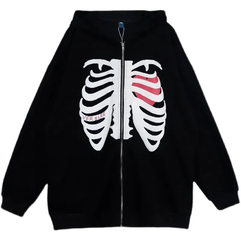 Deals To Love Grunge Butterfly Print Oversize Zip Up Hoodie