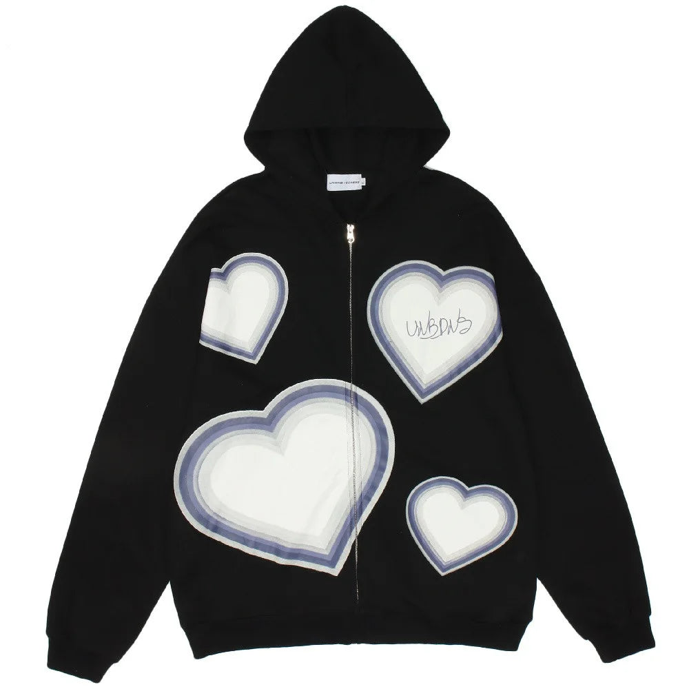 Deals To Love Grunge Butterfly Print Oversize Zip Up Hoodie