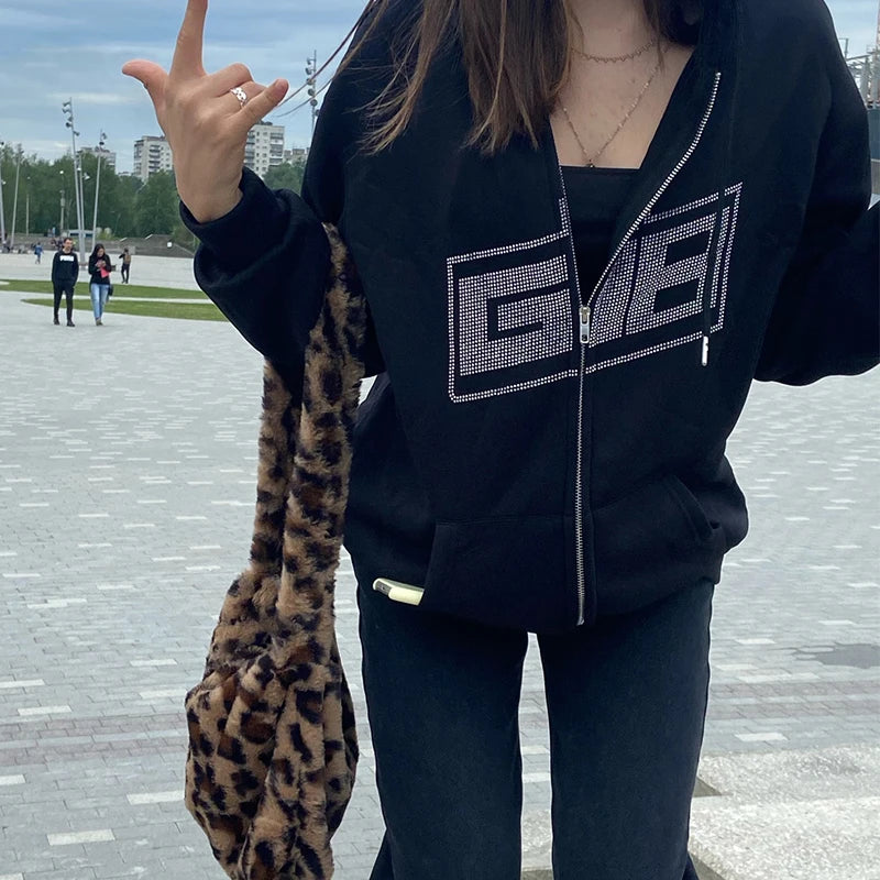 Deals To Love Grunge Butterfly Print Oversize Zip Up Hoodie