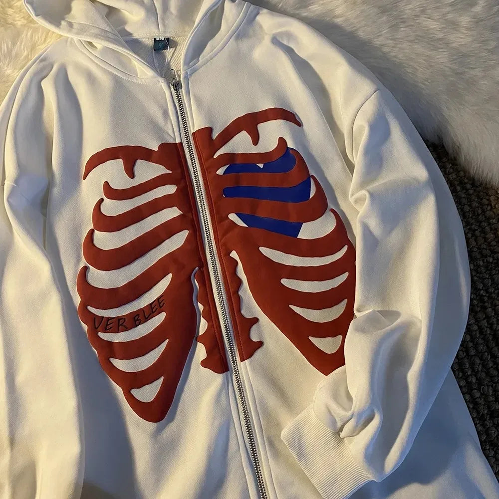 Deals To Love Grunge Butterfly Print Oversize Zip Up Hoodie