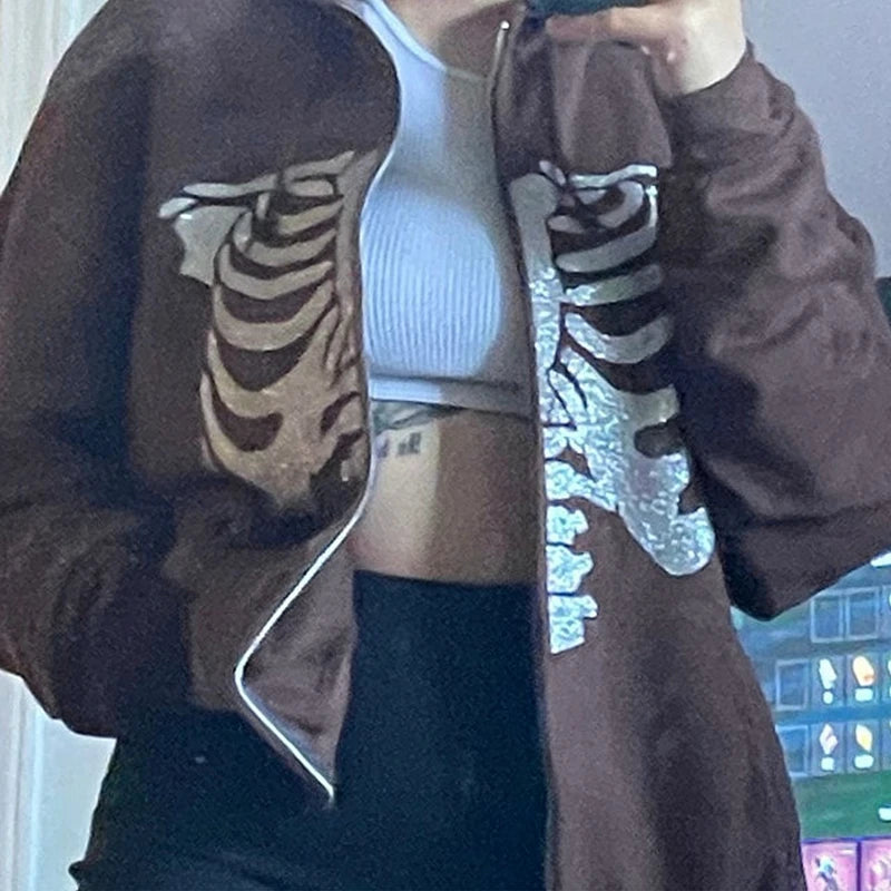 Deals To Love Grunge Butterfly Print Oversize Zip Up Hoodie