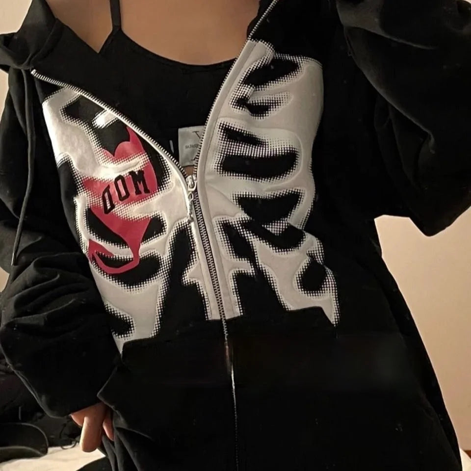 Deals To Love Grunge Butterfly Print Oversize Zip Up Hoodie