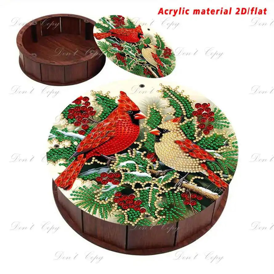 Diamond Painting Round Storage Box Set Christmas Cardinal Design