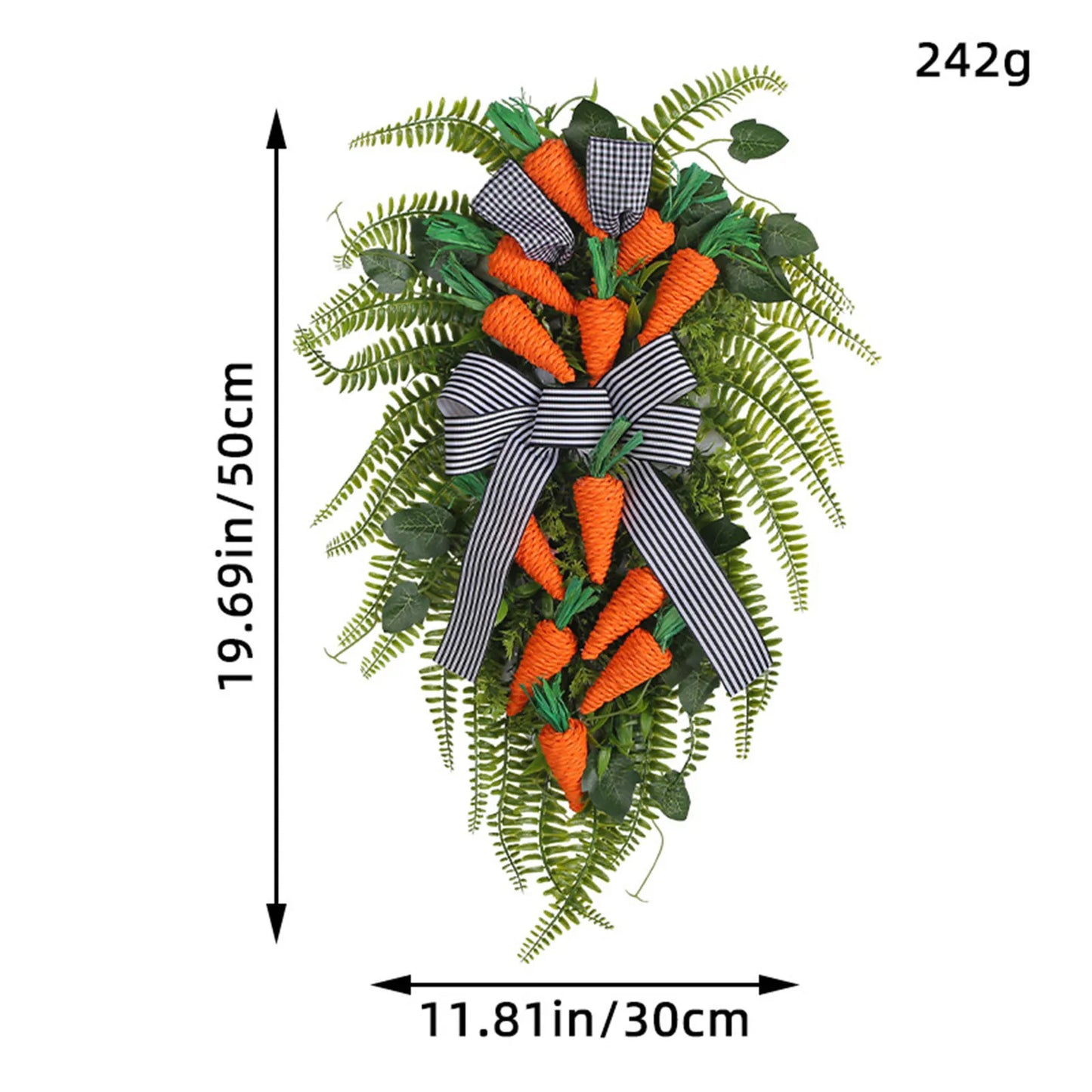 Easter Carrot Fern Wreath Door Decor Striped Bow Wreath Home Wall Hanging Decor 2026 Trendy Easter Garlands Style Corona