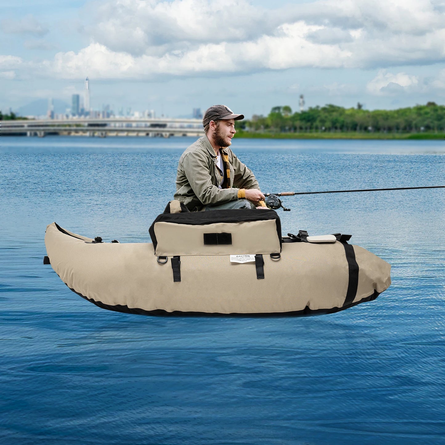 136*105cm Outdoor Khaki Inflatable Fishing Boat for Rafting